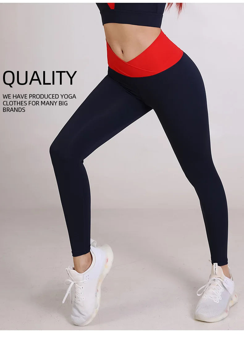 Spliced V-shaped Waist Sportwear Yoga Pants for Women 2025 Training Gym Clothes Wrap Tights Leggings Female Clothing