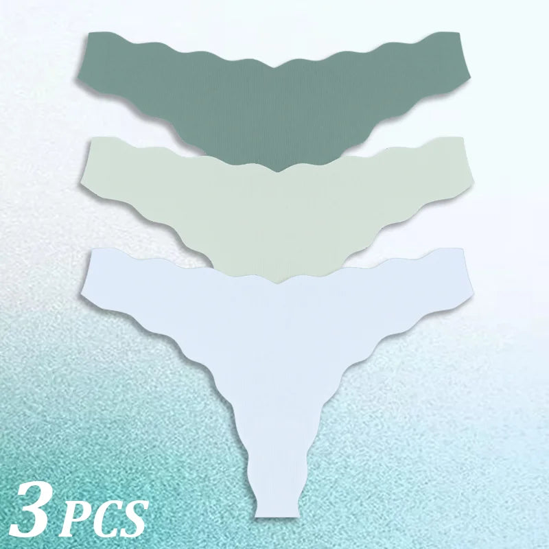 3PCS Women Seamless Panties Wavy Design Ultra-thin Panties Women Ice Silk Underwear Sexy Panty Low Waist G-string Female Solid