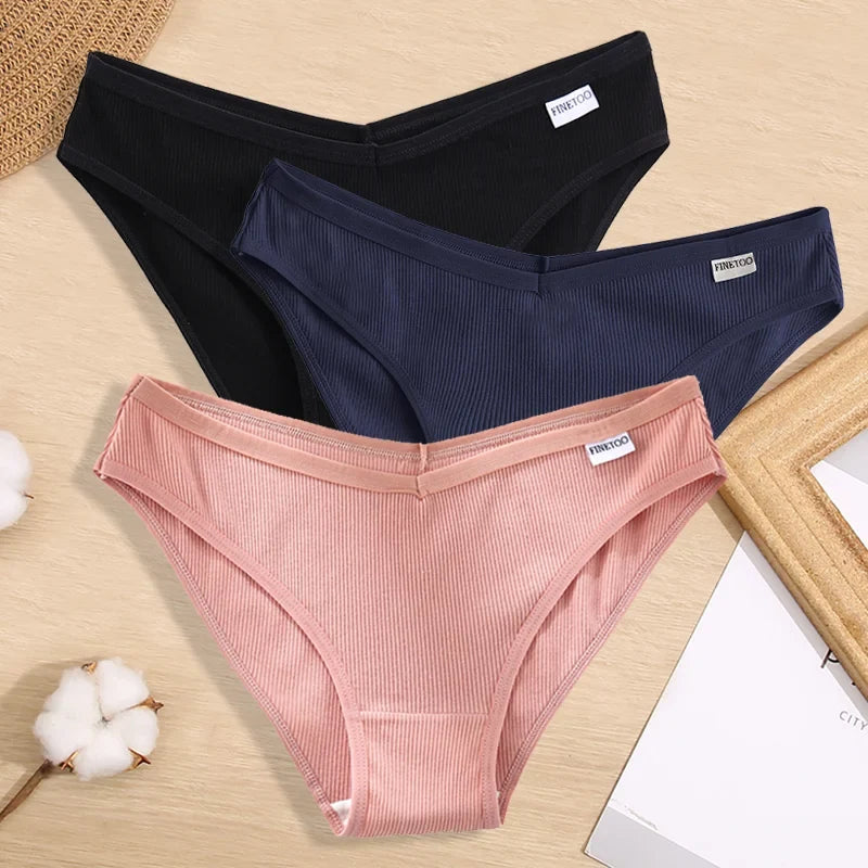 3PCS Women Cotton Panties Female Sexy Intimates Low Rise G-String Thongs Ladies Bikini Girl Solid Color Underwear Soft Lingerie