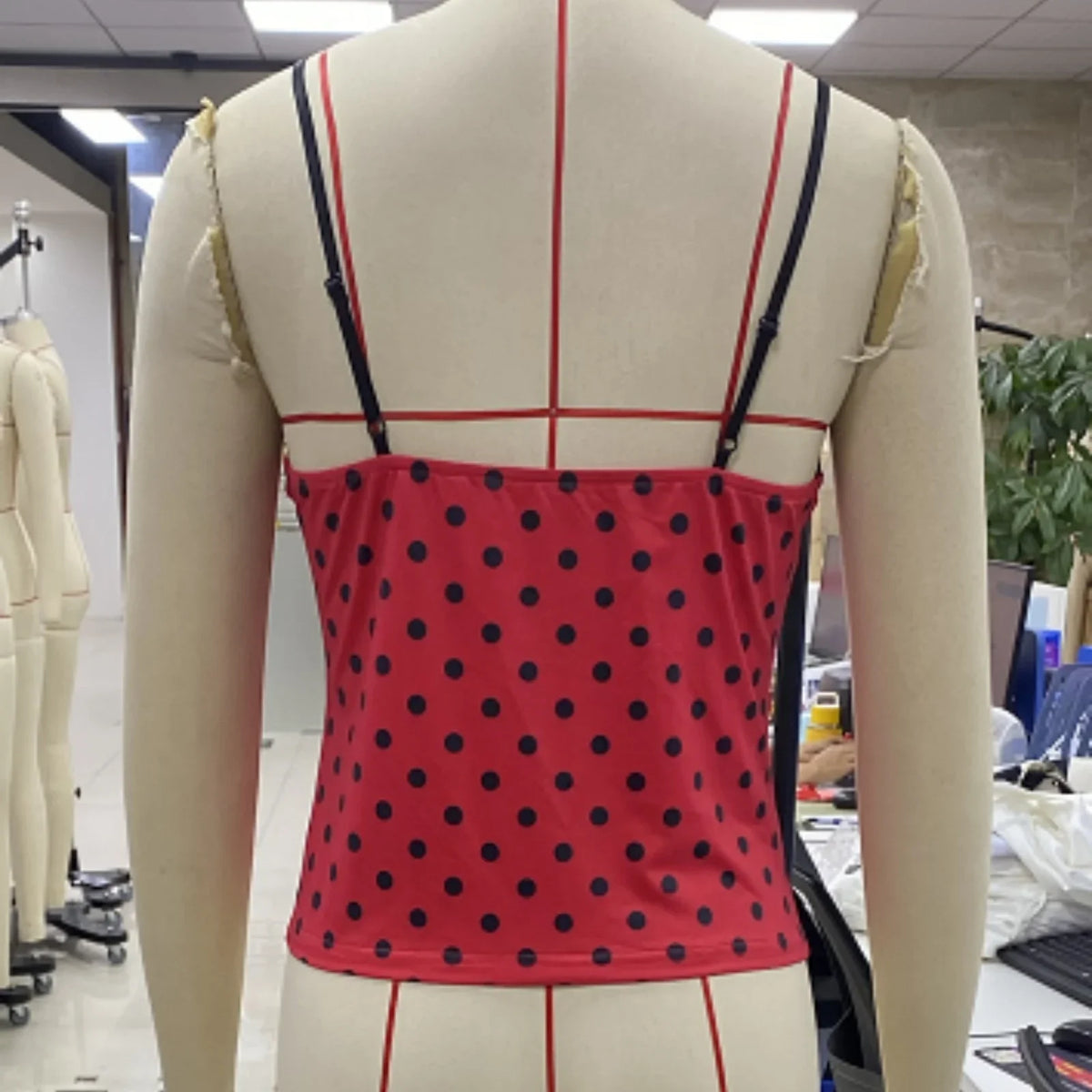 Summer Camisole Women Fashion Deep V Neck Sleeveless Spaghetti Strap Dot Print Lace Patchwork Bow Decor Vest