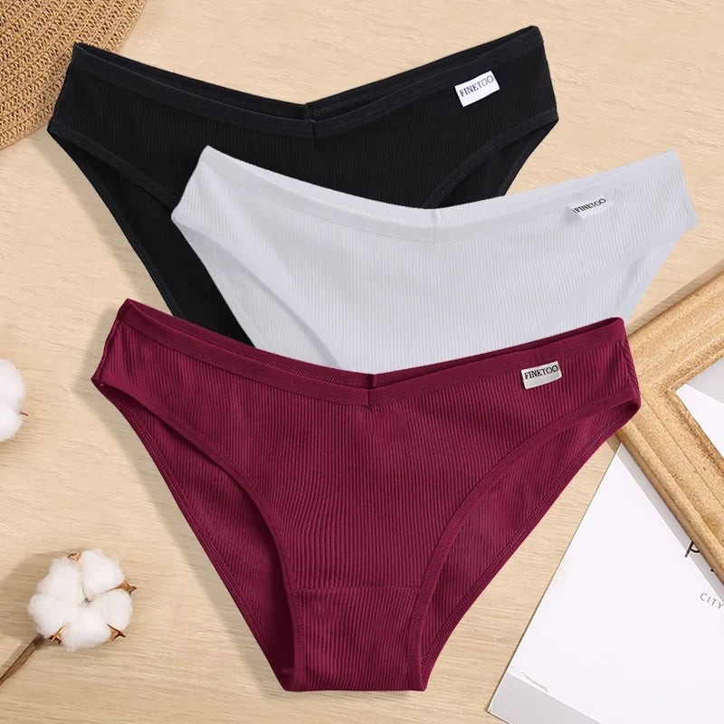 3PCS Women Cotton Panties Female Sexy Intimates Low Rise G-String Thongs Ladies Bikini Girl Solid Color Underwear Soft Lingerie