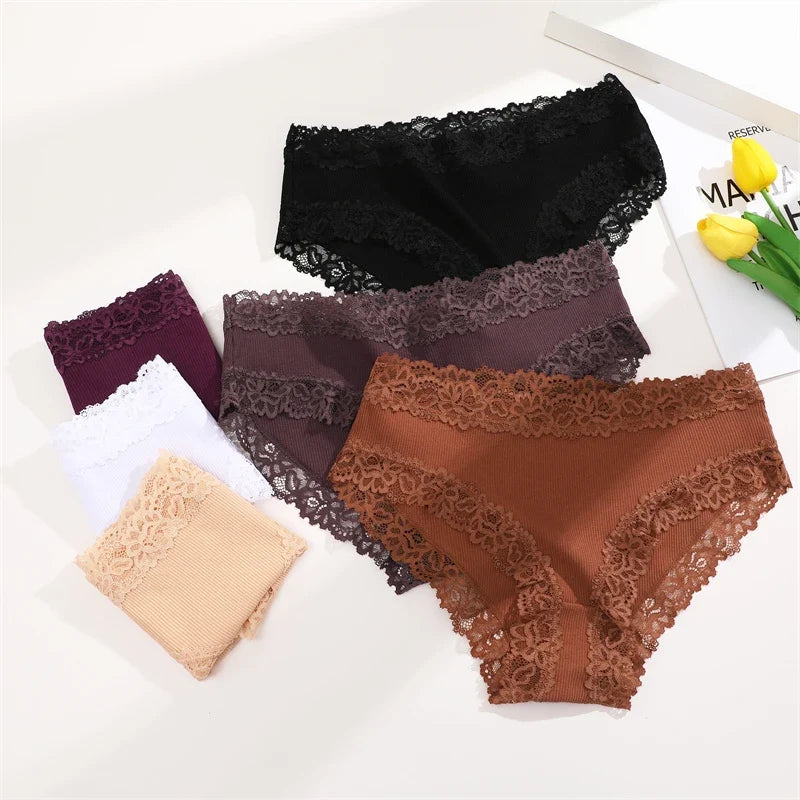 3PCS Sexy Lace Cotton Pants Women Low Waist Panties Underwear S-XL Solid Color Ladies Briefs Lingere Underware Comfortable Women