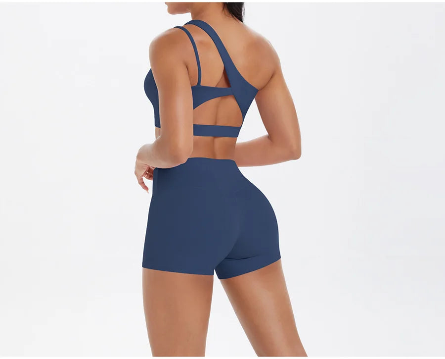2PCS Yoga Set Women Gym Sports Suits Fitness Bra Crop Top Workout Clothes Female Athletic Wear Push Up Shorts Sportswear