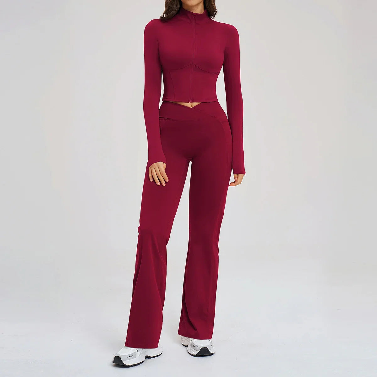2PCS Yoga Set Gym Clothes Sportswear Seamless Women Fitness Long Sleeved Tracksuits Sports Workout Gym Flared Leggings Athletic