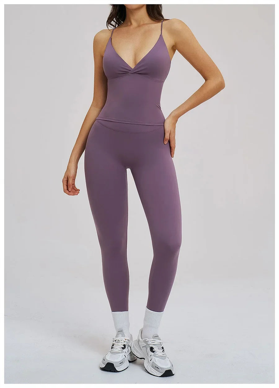 2PCS Yoga Suit Sports Set Women Fitness Quick-Drying Gym Tracksuit Running Nude Feeling Workout Outfit Sport Bra Leggings Suit