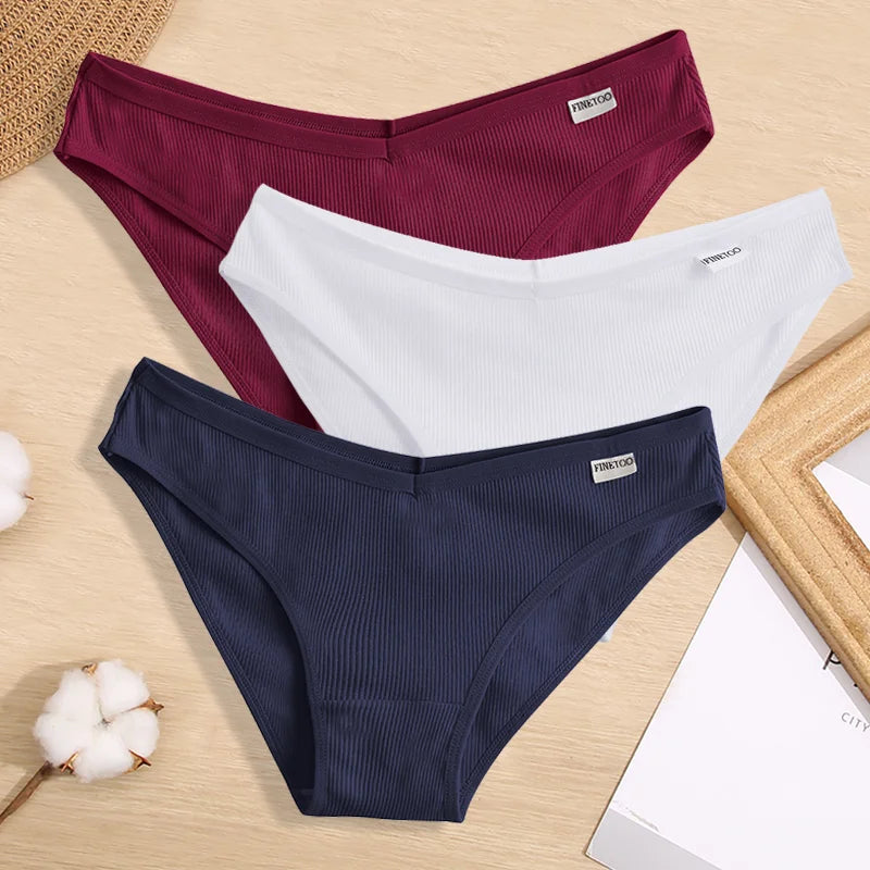 3PCS Women Cotton Panties Female Sexy Intimates Low Rise G-String Thongs Ladies Bikini Girl Solid Color Underwear Soft Lingerie