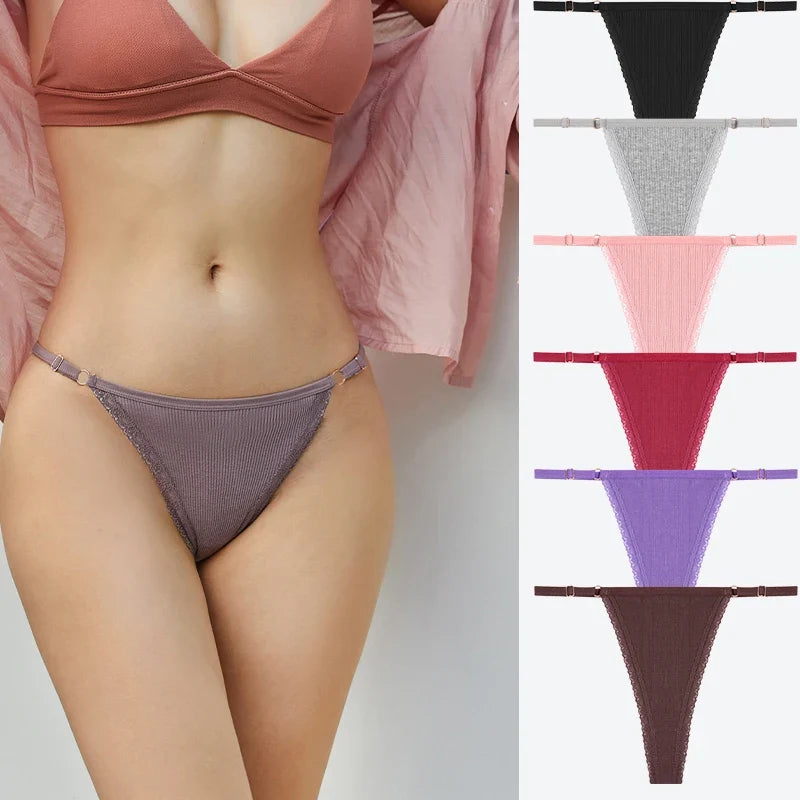 7Pcs Cotton Lace Panties Sexy G-String Women's Underwear Low Waist Comfortable Lingerie Briefs Adjustable Waist Thong Intimates