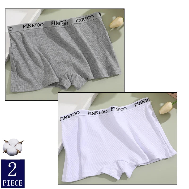 2Pcs Seamless Women Cotton Boxers Underwear Ice Silk Shorts Solid Color Ladies Soft Boyshorts Plus Size M/L/XL