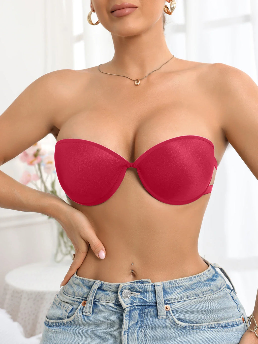 Basic Women's Solid Color Thin Strap Strapless Bra, Push Up bra Seamless for Daily Wear, Perfect for Backless Dresses