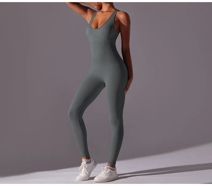 Seamless One-Piece Yoga Jumpsuit Women Fitness Sports Overalls Dance Workout Set Stretch Bodysuit Gym Clothes Push Up Sportswear