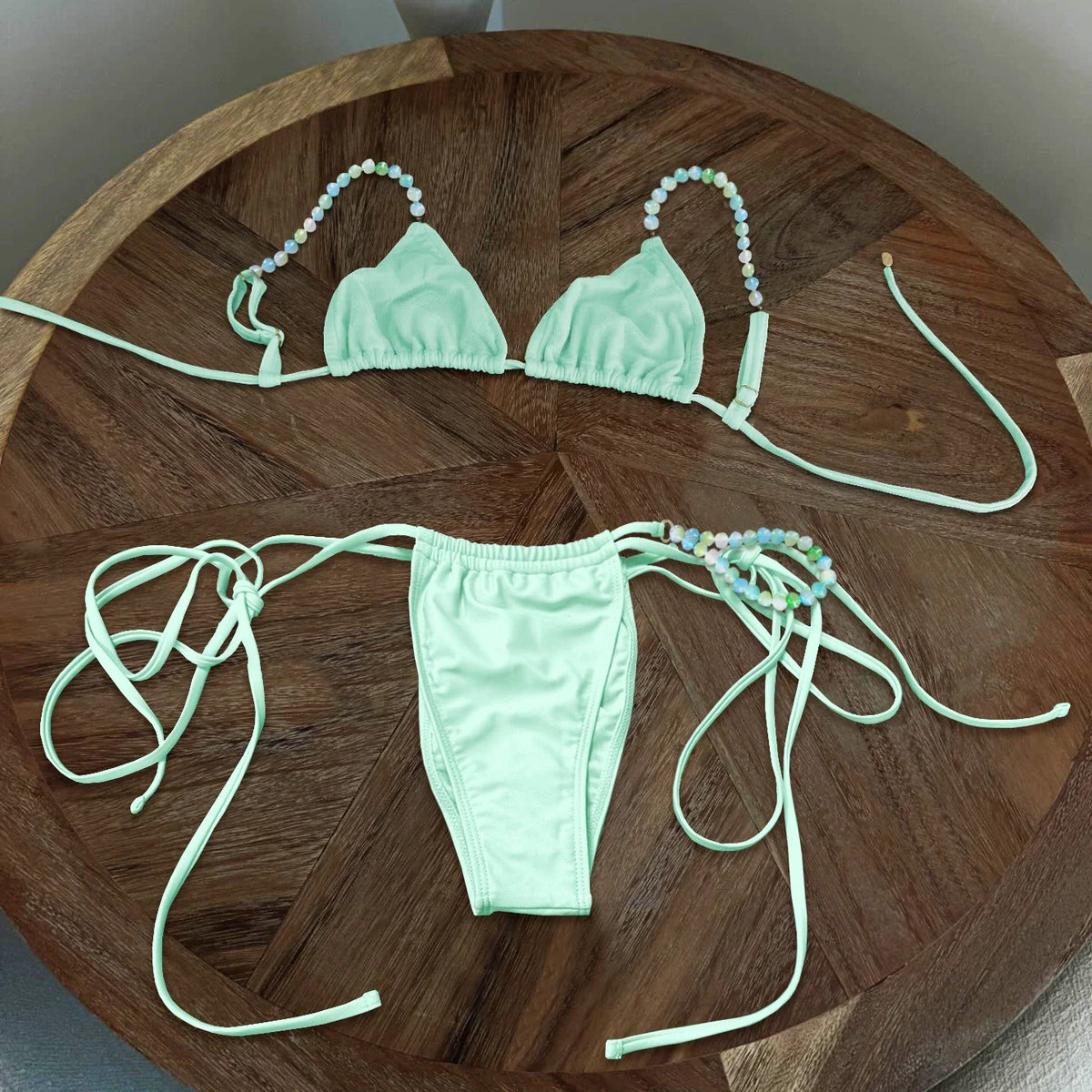Beads Bikini 2025 Sexy Women Swimsuit Female Swimwear Micro Bikini Set Bandeau Swimming Suit Beachwear Pink Brazilian Biquini