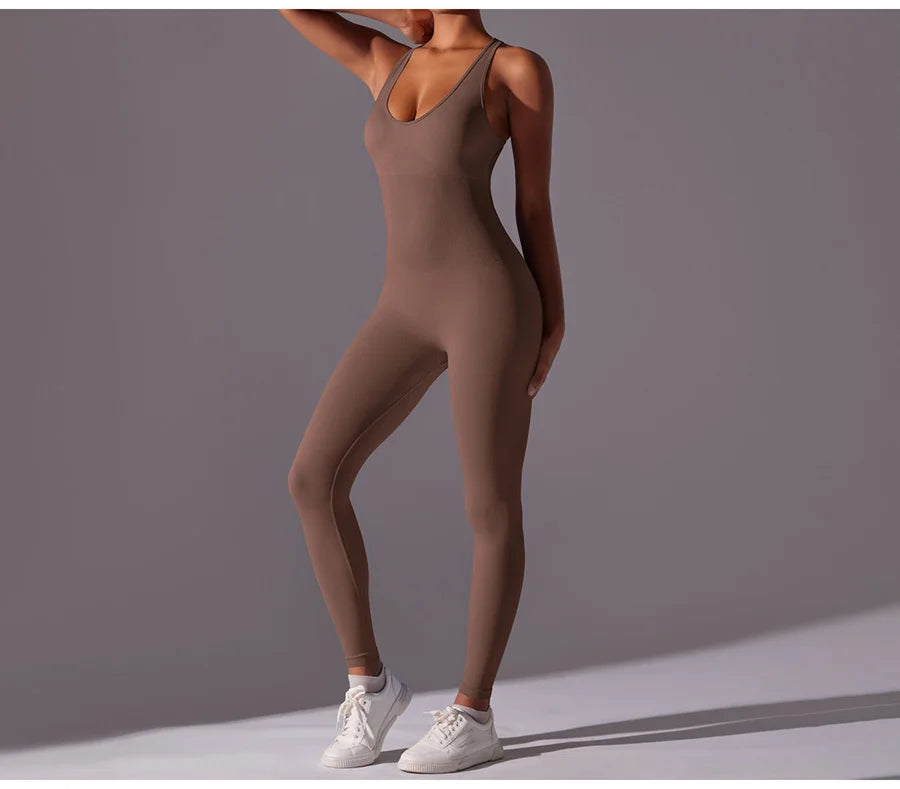 Seamless One-Piece Yoga Jumpsuit Women Fitness Sports Overalls Dance Workout Set Stretch Bodysuit Gym Clothes Push Up Sportswear