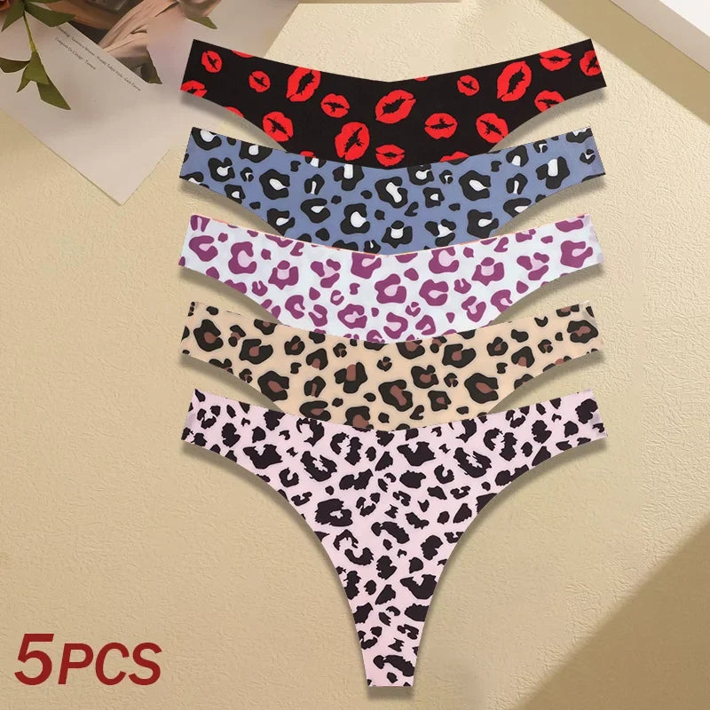 5Pcs Women Ultra-thin Seamless G-string Seamless Print Thongs Sexy Panties Ladies Soft Cute Thongs Female S-XL T-Back Panties
