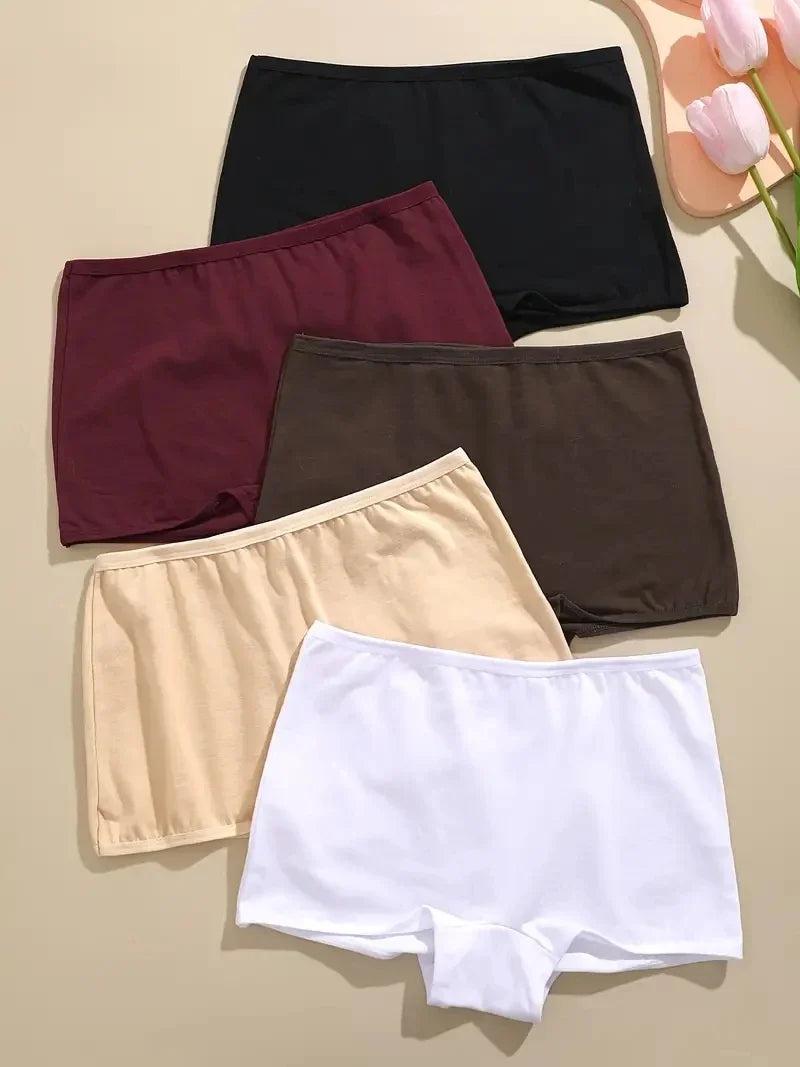 5Pcs Women's Cotton Underwear Boxers Seamless Sports Panties Female Solid Color Briefs Cozy Lingerie Intimate Underpants XS-XL