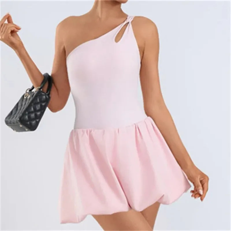 Pad Womens One Shoulder Strap Yoga Set Tennis Dress Built-in Bra Anti Shorts Athletic Golf Workout Dress Skorts  XP168