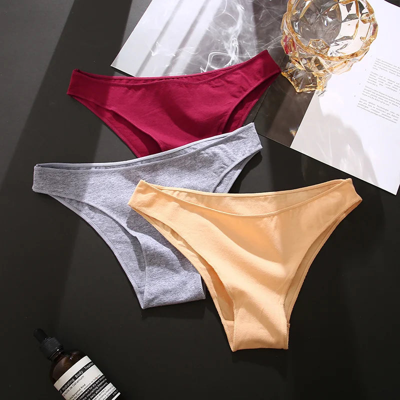 3Pcs Women's Cotton Seamless Briefs Intimates Women Sexy Panties Solid Color Breathable Underwear Female Low Waist Soft Lingerie