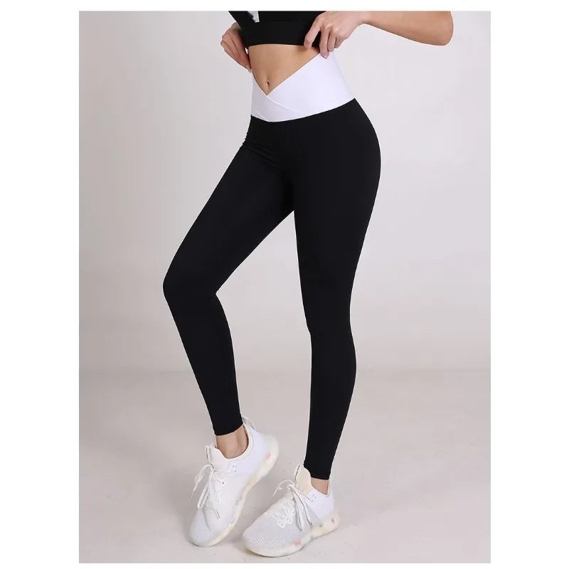 Spliced V-shaped Waist Sportwear Yoga Pants for Women 2025 Training Gym Clothes Wrap Tights Leggings Female Clothing
