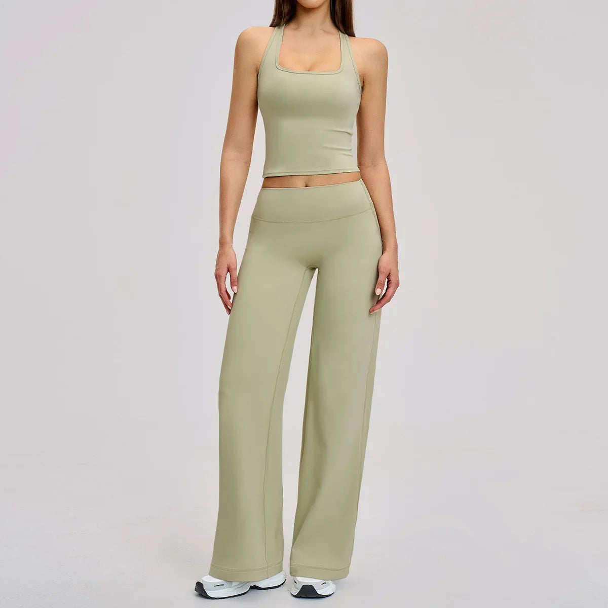 2 Piece Yoga Clothes Women Tracksuit Athletic Wear Pilates Fitness Suit Gym Workout Sets Push Up Sports Vest Wide Leg Pant Suit
