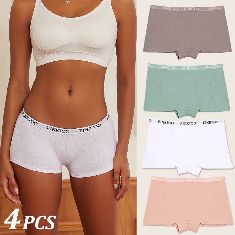 4Pcs Seamless Women Cotton Boxers Underwear Ice Silk Shorts Solid Color Ladies Soft Boyshorts Plus Size Cotton Boxers M/L/XL