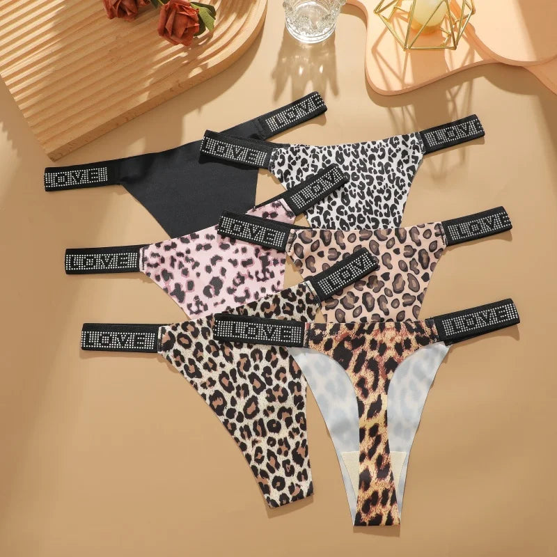 New Women's Smooth Low Waist Sexy Panties Women Thongs Rhinestones Letter Diamonds G-string Sports Thong Briefs T-back Shiny
