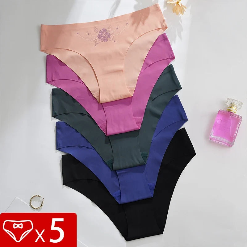 5pcs Ultra-thin Seamless Underwear Women's Invisible Panties Sexy Ice Silk Briefs Low Waist Breathable Stretchy Soft Lingerie