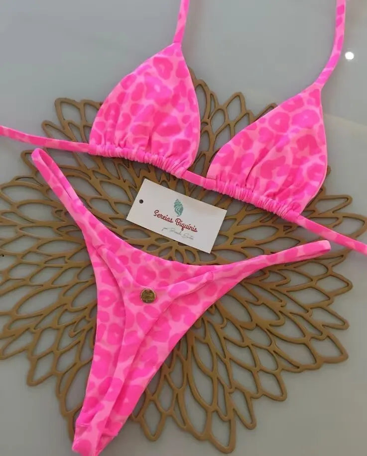 2026 Swimwear Women Cute  Cherry Print Brazilian Thong Bikini Set Sexy Thong Swimsuit Two Pieces Bathing Suit Women Beach Wear