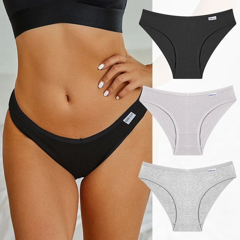 3PCS Cotton Women's Panties Sexy Comfortable Underwear Female Low Waist Stripe Briefs Solid Color Breathable Soft Lingerie M-XL