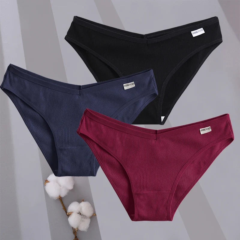 3PCS/Set Women Cotton Briefs Panties Ladies Sexy Solid Color Low Waist Underwear Female Soft Breathable Intimates Lingerie 2024
