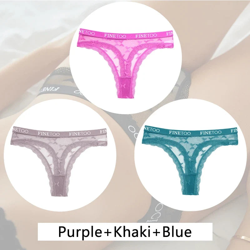 3Pcs/set Lace Thongs Women Floral G-string Underwear Trendy Letter T-Back Underpants Sexy Low Waist Bikini Panties Ladies Panty