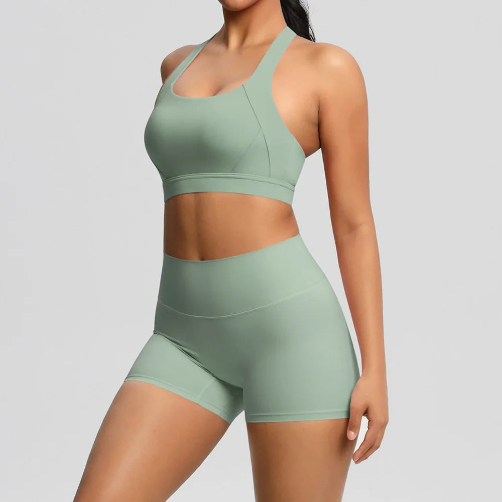 2PCS Yoga Set Gym Clothes Sportswear Women Tracksuit Fitness Tracksuit Workout Suit Sports Bra Gym High Waist Push Up Shorts