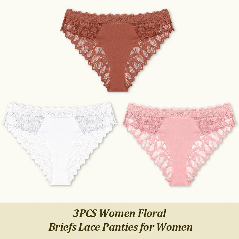 3Pcs/set Lace Sexy Panties Women XS-XL Low-Rise Briefs Sexy Ladies Underwear Trendy Floral Underpants Female Panty Lingerie New