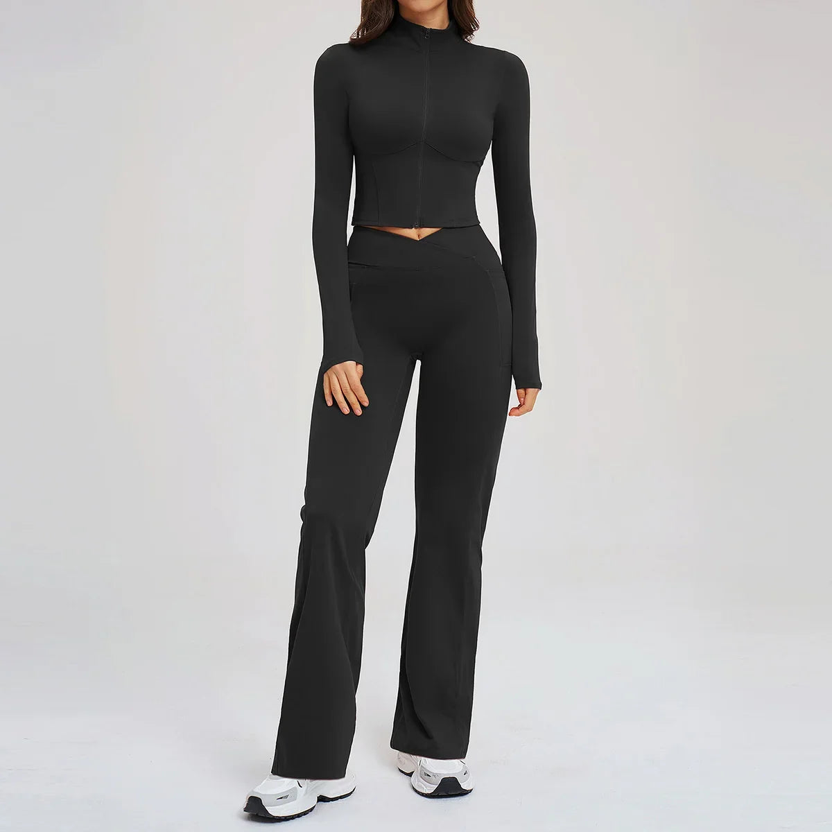 2PCS Yoga Set Gym Clothes Sportswear Seamless Women Fitness Long Sleeved Tracksuits Sports Workout Gym Flared Leggings Athletic
