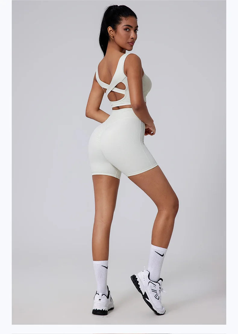 Women Yoga Suit Tracksuit Sports Bra High Waist Legging Shorts Outfit Gym Set Fitness Running Workout Clothes Push Up Sportswear