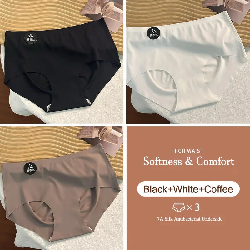 3PCS New 7A Ice Silk Waist Maillard Seamless Yoga Classic Antibacterial Crotch Simple Solid Color New Sports girl 2024 M-XL