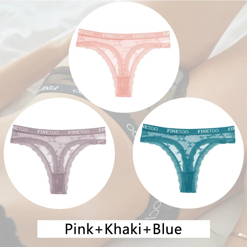 3Pcs/set Lace Thongs Women Floral G-string Underwear Trendy Letter T-Back Underpants Sexy Low Waist Bikini Panties Ladies Panty
