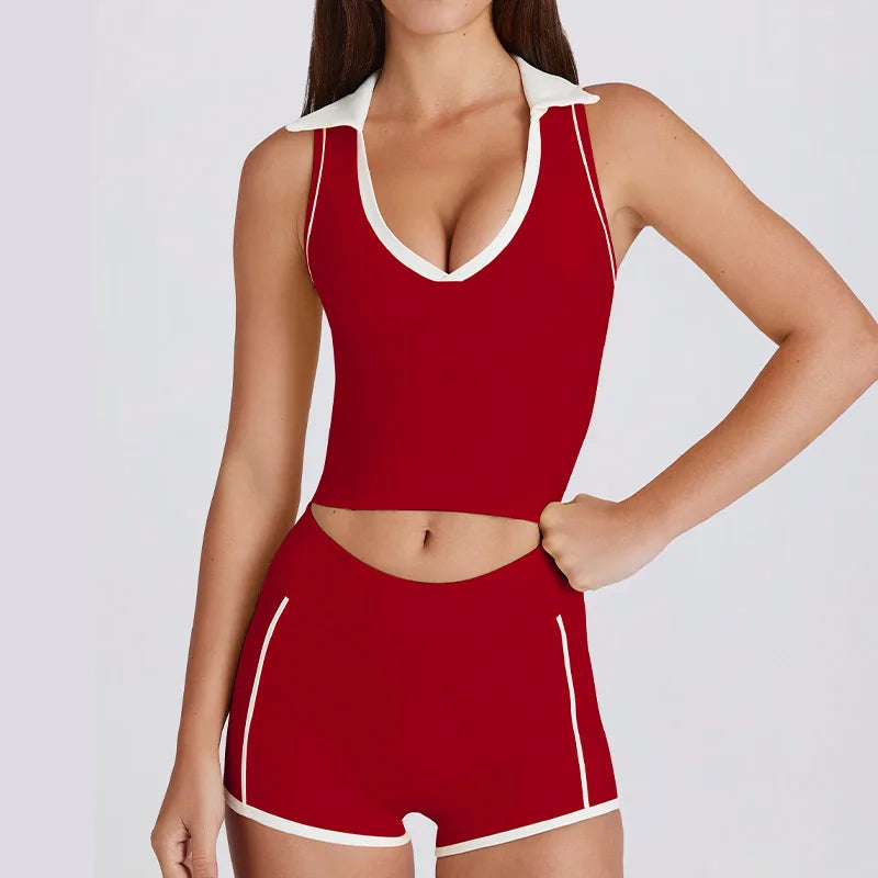 Colorblock V-Neck Tank Top with Built-In Bra Quick-Dry Breathable Sports Bra for Women Running Pilates Gym Yoga Workout