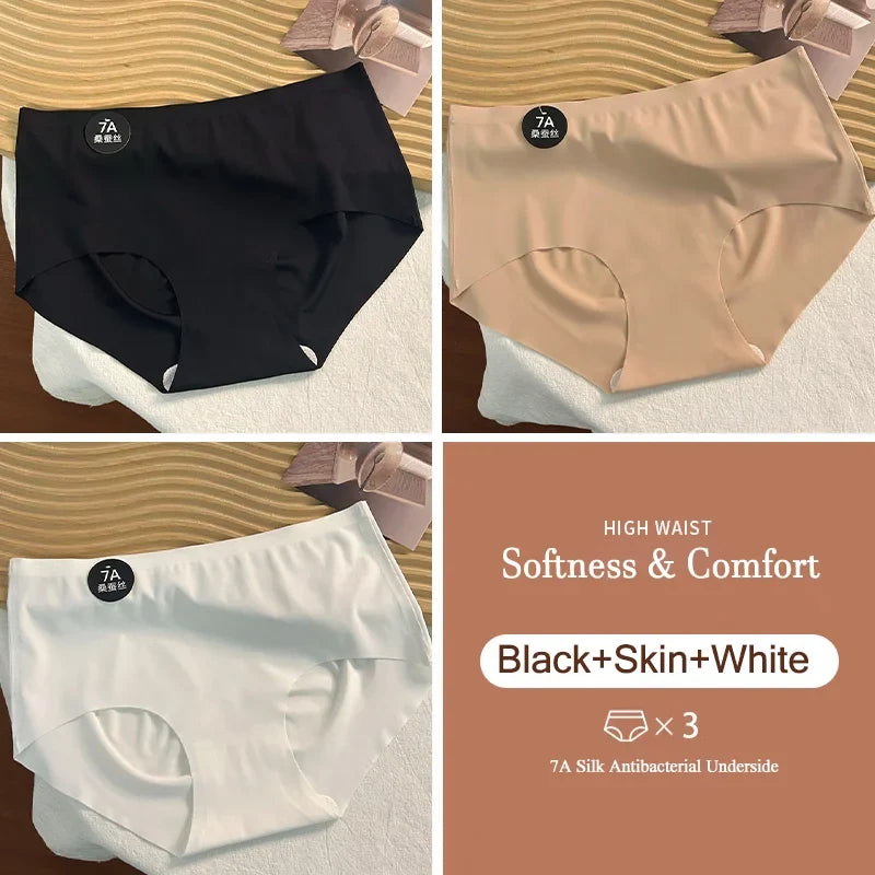 3PCS New 7A Ice Silk Waist Maillard Seamless Yoga Classic Antibacterial Crotch Simple Solid Color New Sports girl 2024 M-XL