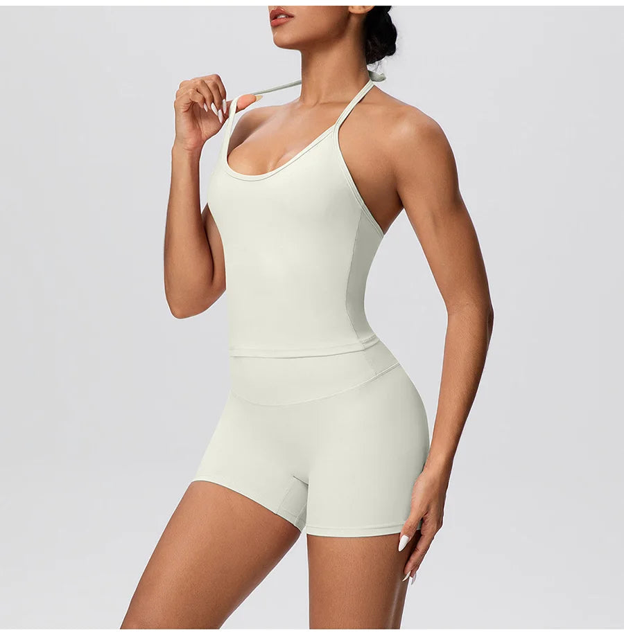 New 2Pcs Yoga Sets Naked Feel Women Workout Fitness Gym Clothes High Waist Yoga Shorts And Sports Bra Impact Shorts Workout Sets