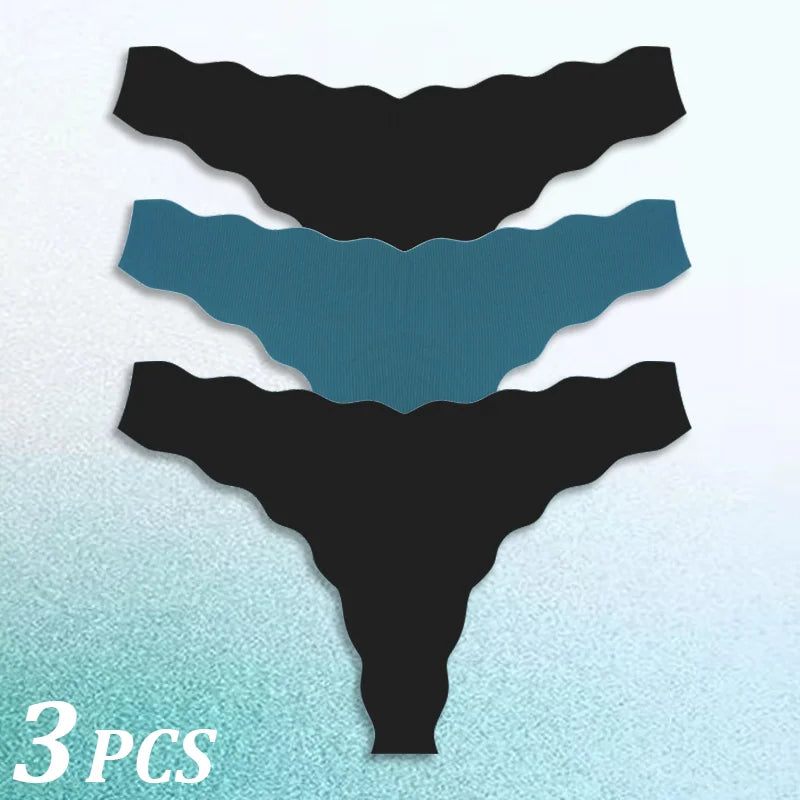 3PCS Women Seamless Panties Wavy Design Ultra-thin Panties Women Ice Silk Underwear Sexy Panty Low Waist G-string Female Solid