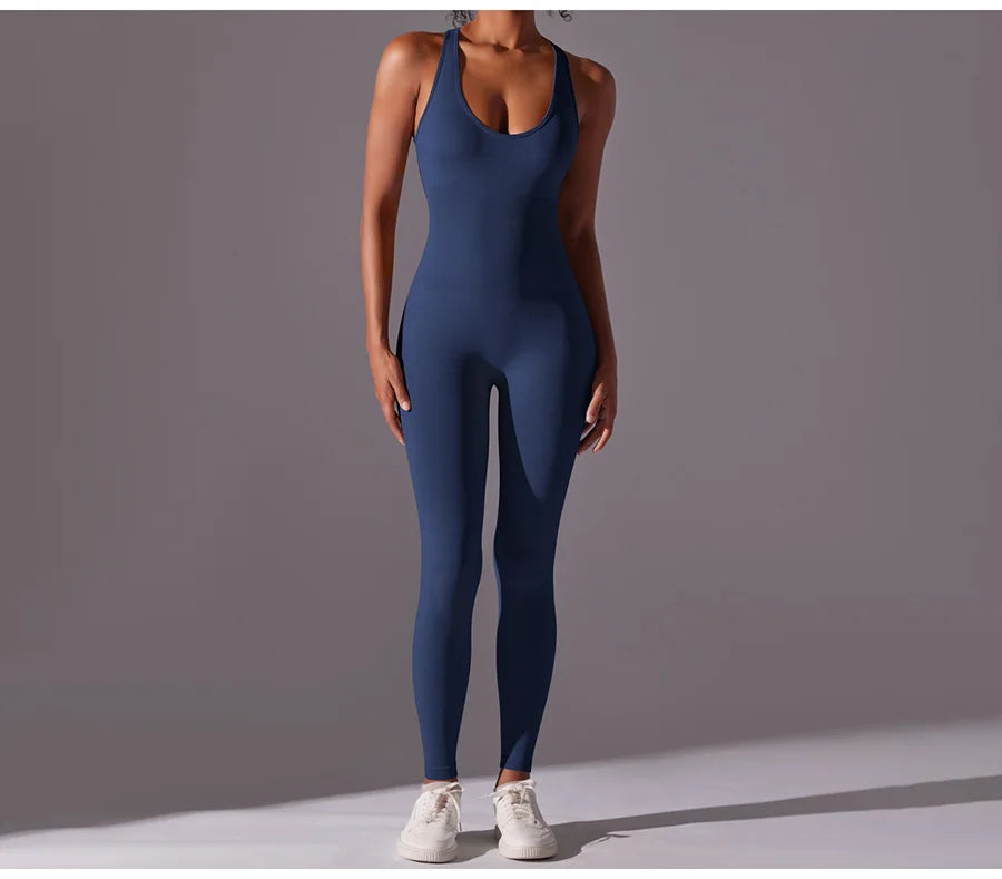 Seamless One-Piece Yoga Jumpsuit Women Fitness Sports Overalls Dance Workout Set Stretch Bodysuit Gym Clothes Push Up Sportswear