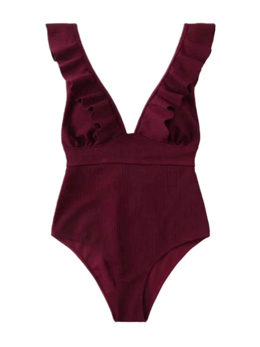 2023 Sexy Solid One Piece Swimsuit Women Push Up Lace Up Bandage Bodysuit Brazilian Deep V Neck Backless Bathing Suit Swimwear