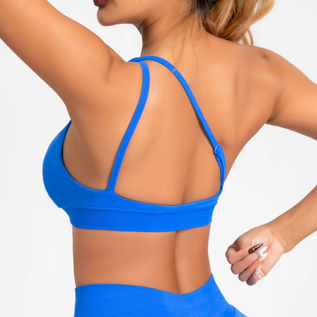NCLAGEN Asymmetric Sports Bra High Support Backless Gym Top Women Halter Fitness Running Workout Clothes Sexy Seamless Underwear