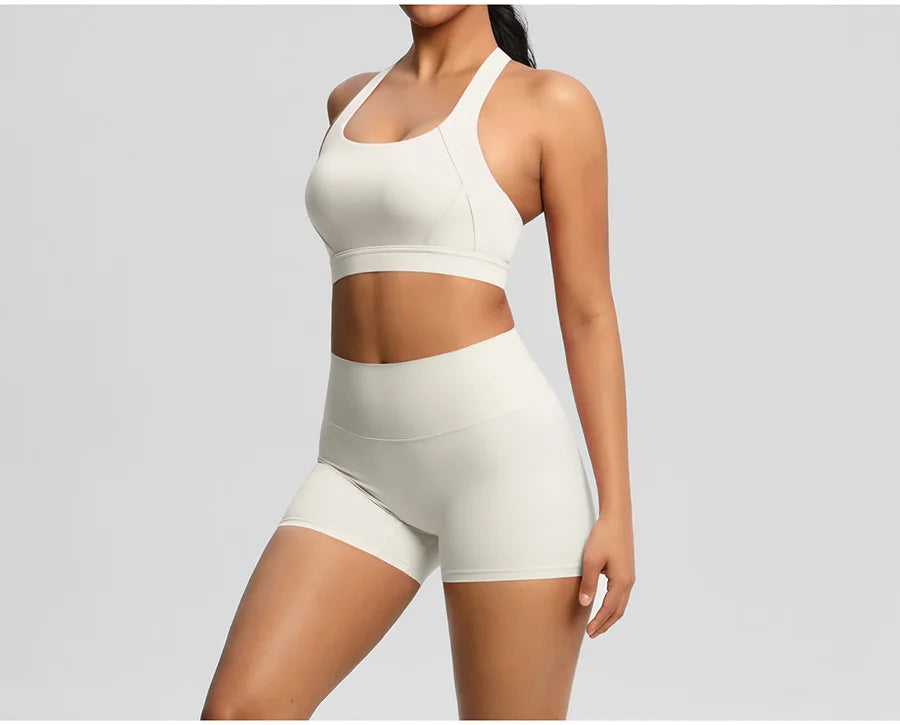 2PCS Yoga Set Women Gym Sports Suits Fitness Bra Crop Top Workout Clothes Female Athletic Wear Push Up Shorts Sportswear