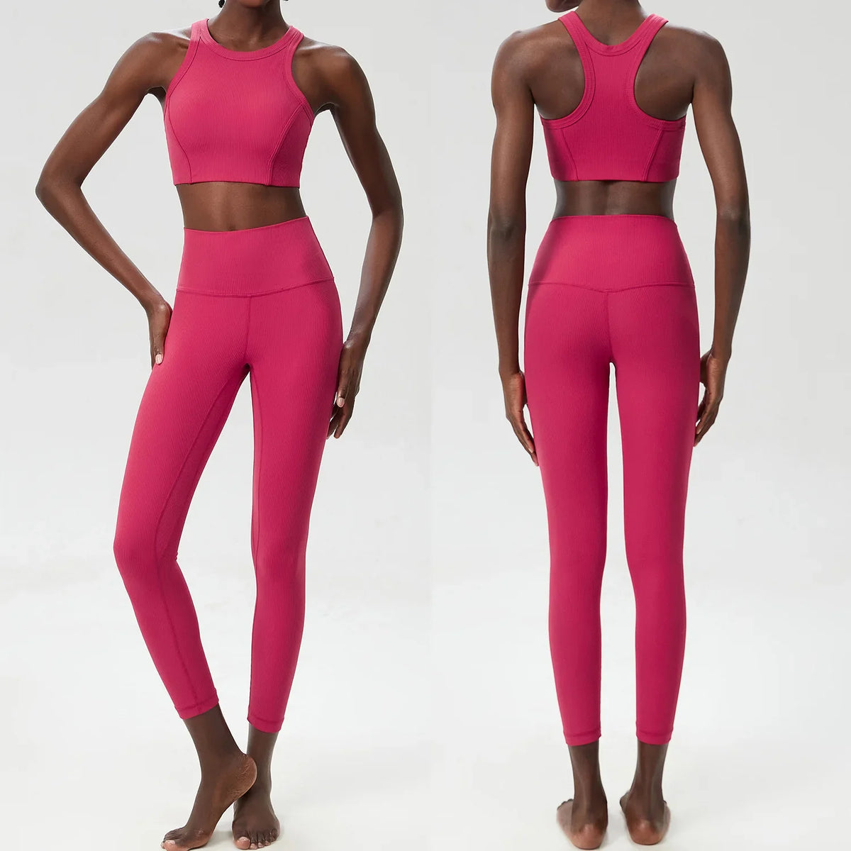 Yoga Set 2 Pieces Women's High Waisted Leggings Sports Vest Exercise Clothing Workout Outfits Fitness Sportswear Gym Tracksuit