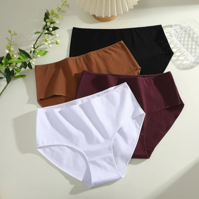 4Pcs Women's Seamless Cotton Briefs Women Plus SizePanties Solid Color Breathable Underwear Female Low Waist Soft Lingerie S-XXL