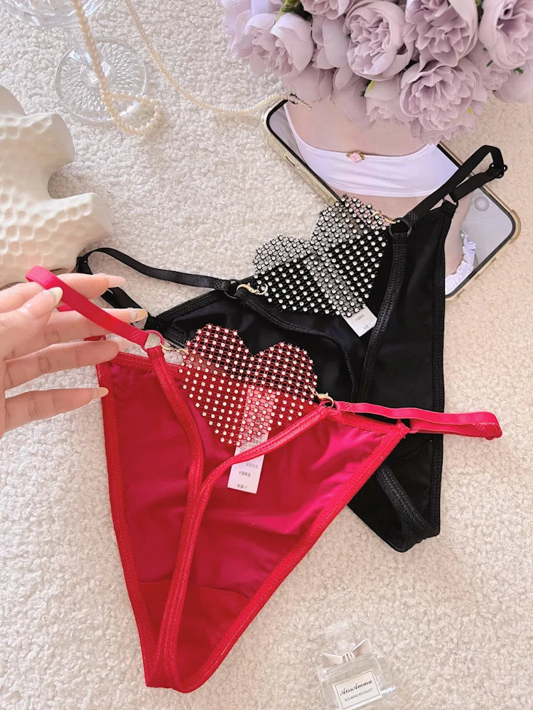 Diamonds Sexy Girls Thong Women Panties Letter Rhinestones G String Briefs Hot Erotic Underwear Low Waist Female Intimates