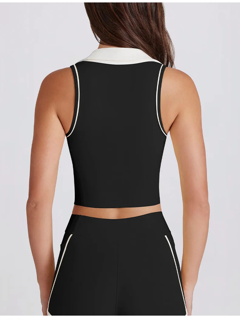 Colorblock V-Neck Tank Top with Built-In Bra Quick-Dry Breathable Sports Bra for Women Running Pilates Gym Yoga Workout