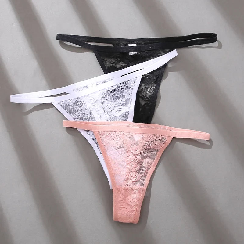 5PCS Sexy Lace Cotton Floral G-String Transparent Thong Seamless Women Low Waist Panties Underwear Solid Color Lingere Intimates
