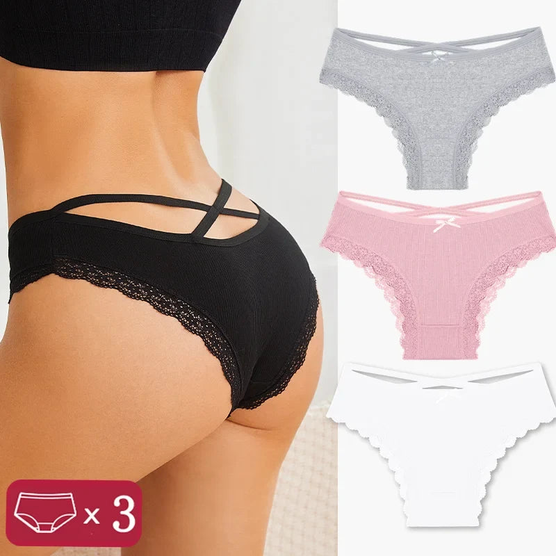 3Pcs Women Cotton Panties Seamless Hollow Sexy Design Unique Low Waist Women Panty Breathable Girl Underwear Soft Lingerie S-XL