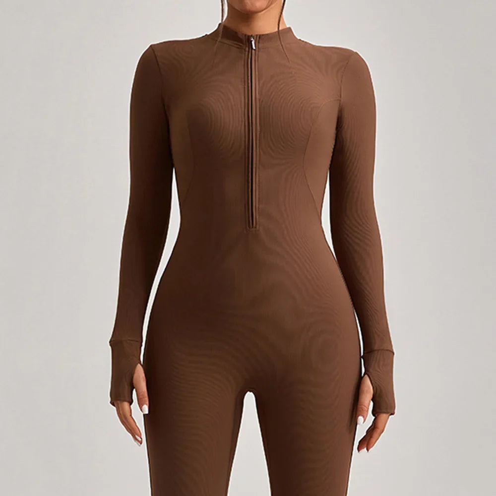Women's Jumpsuits One-Piece Suit Yoga Set Zipper Long Sleeve Gym Push Up Workout Clothes Fitness Bodysuit Sportswear Tracksuit